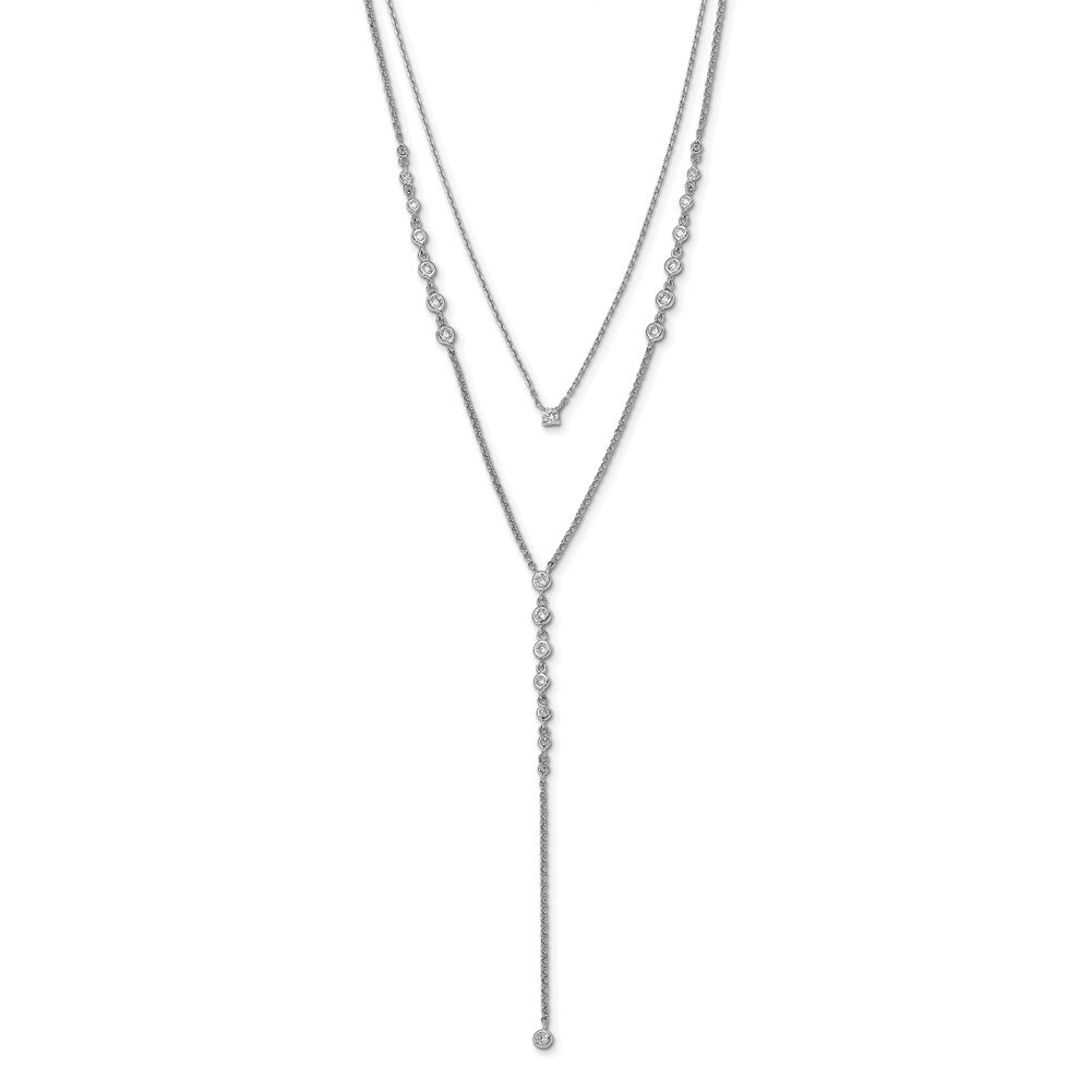Sterling Shimmer Sterling Silver Rhodium-plated Adjustable up to 29 inches 50 Stone CZ 2 Strand Layer Y-Drop Necklace 28 Inches