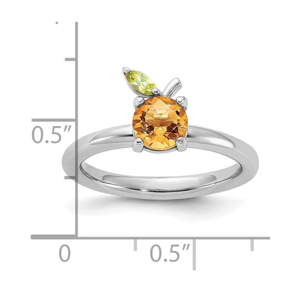 Sterling Silver Stackable Expressions RH-plated Citrine Peridot Orange Ring Size -10