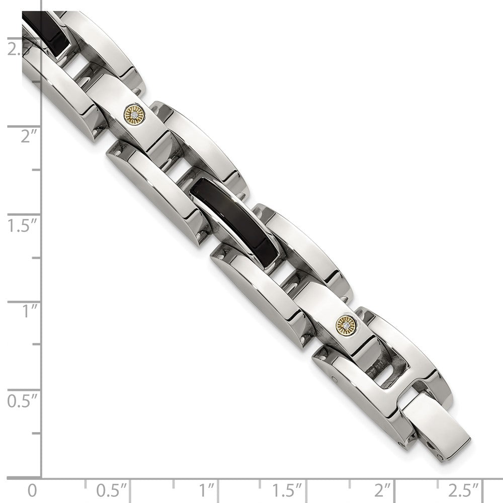 Chisel Stainless Steel Polished with .03ct Diamond and Onyx 8.25 inch Link Bracelet 8.25 inches