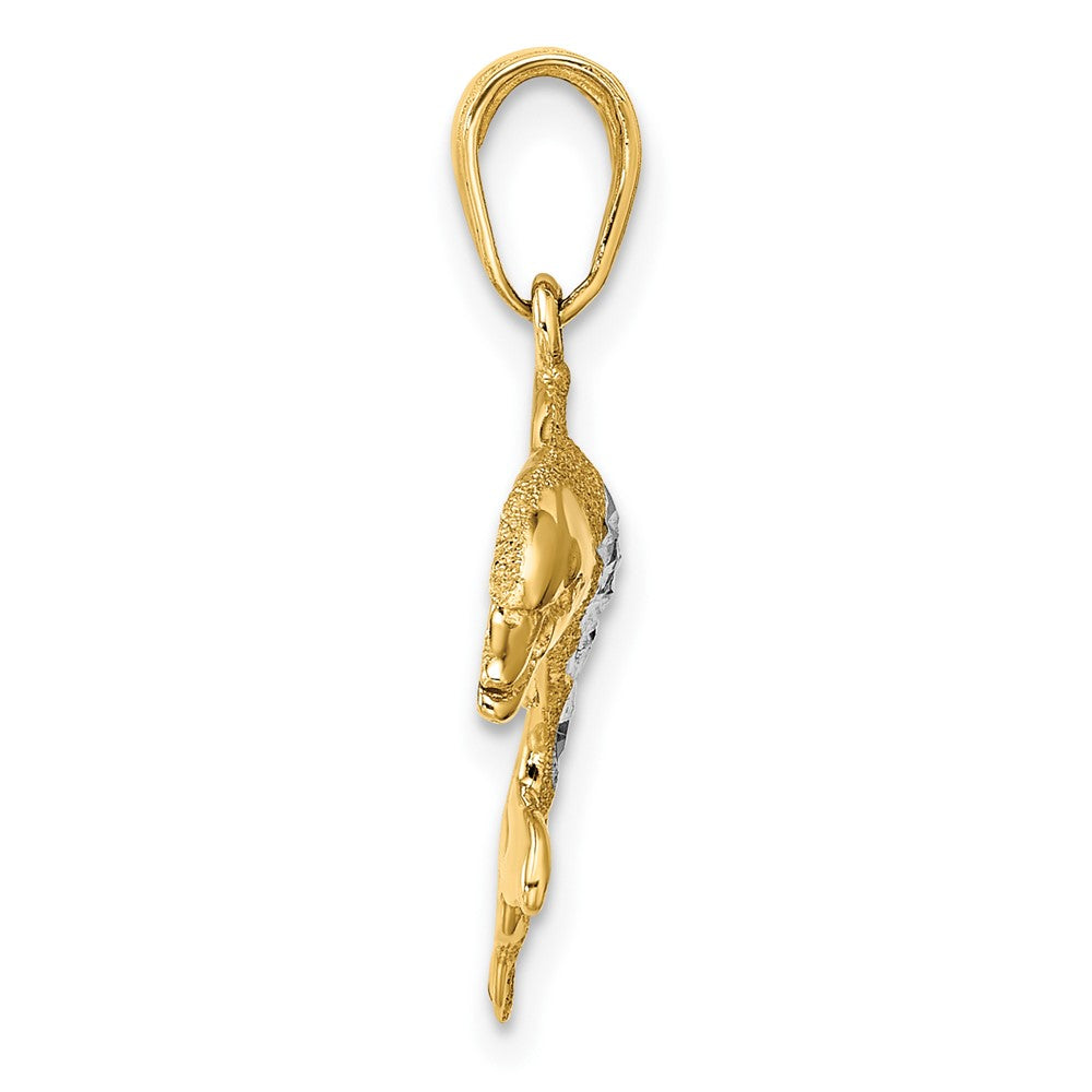 14k w/Rhodium Diamond-cut Dolphin Pendant