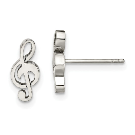 Stainless Steel Polished Treble Clef Post Earrings