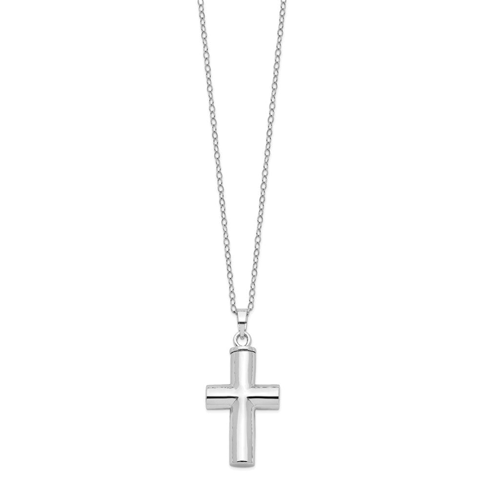 Sentimental Expressions Sterling Silver  Rhodium-plated Antiqued Cross Ash Holder 18 Inch Necklace 20 Inches