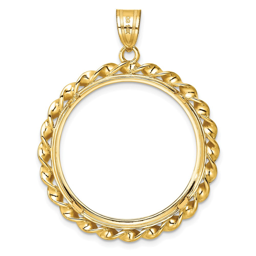 Wideband Distinguished Coin Jewelry 14k Polished Diamond-cut and Wide Twisted Wire 27.0mm Prong Coin Bezel Pendant