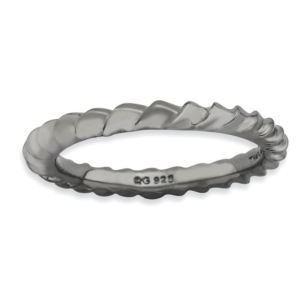Sterling Silver Stackable Expressions Black-plated Domed Ring