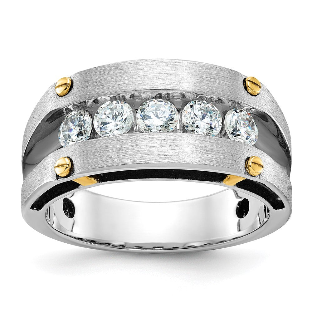 IBGoodman 14k Two-tone Men's Polished Satin and Grooved 5-Stone Ring Mounting