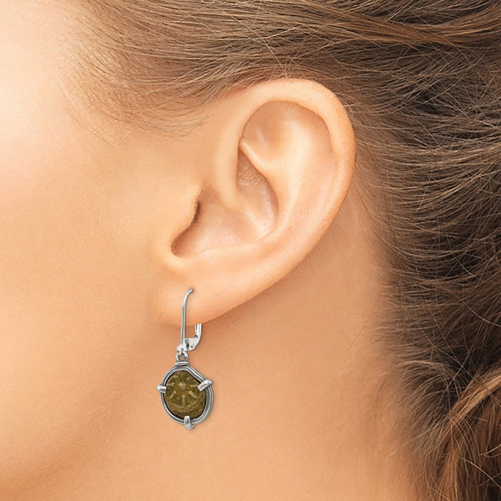 Ancient Coins Sterling Silver and Bronze Antiqued Widow's Mite Coin Leverback Dangle Earrings with a Certificate of Authenticity