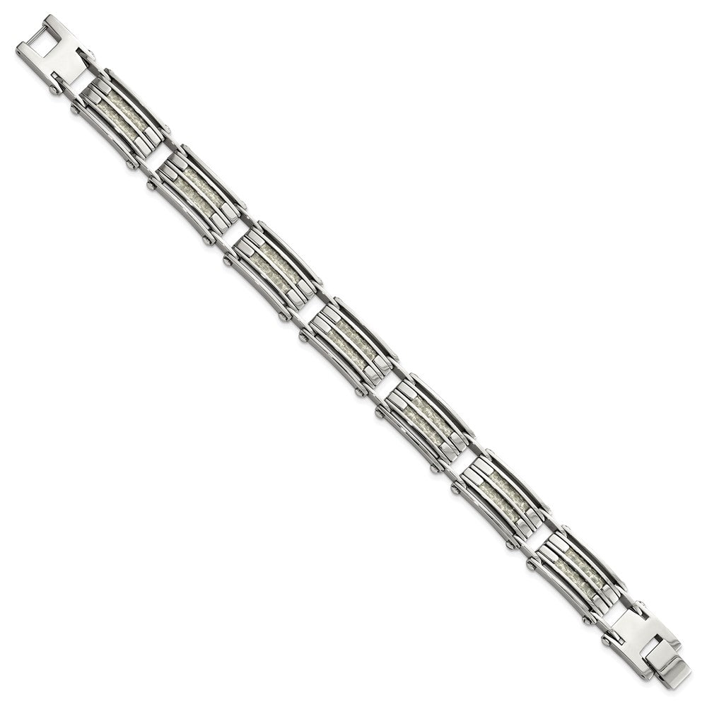 Stainless Steel Polished with Carbon Fiber Inlay 8.25in Bracelet 8.25 inches