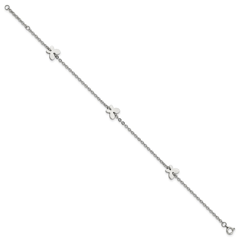 Stainless Steel Polished Butterfly Charms 9in Plus 1in ext Anklet