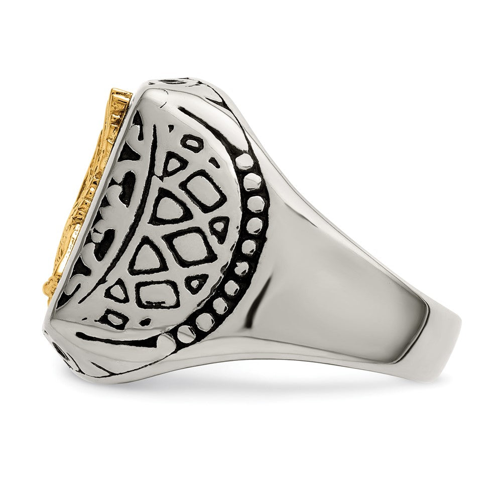 Stainless Steel w/14k Accent Antiqued and Polished Eagle Ring Size - 10
