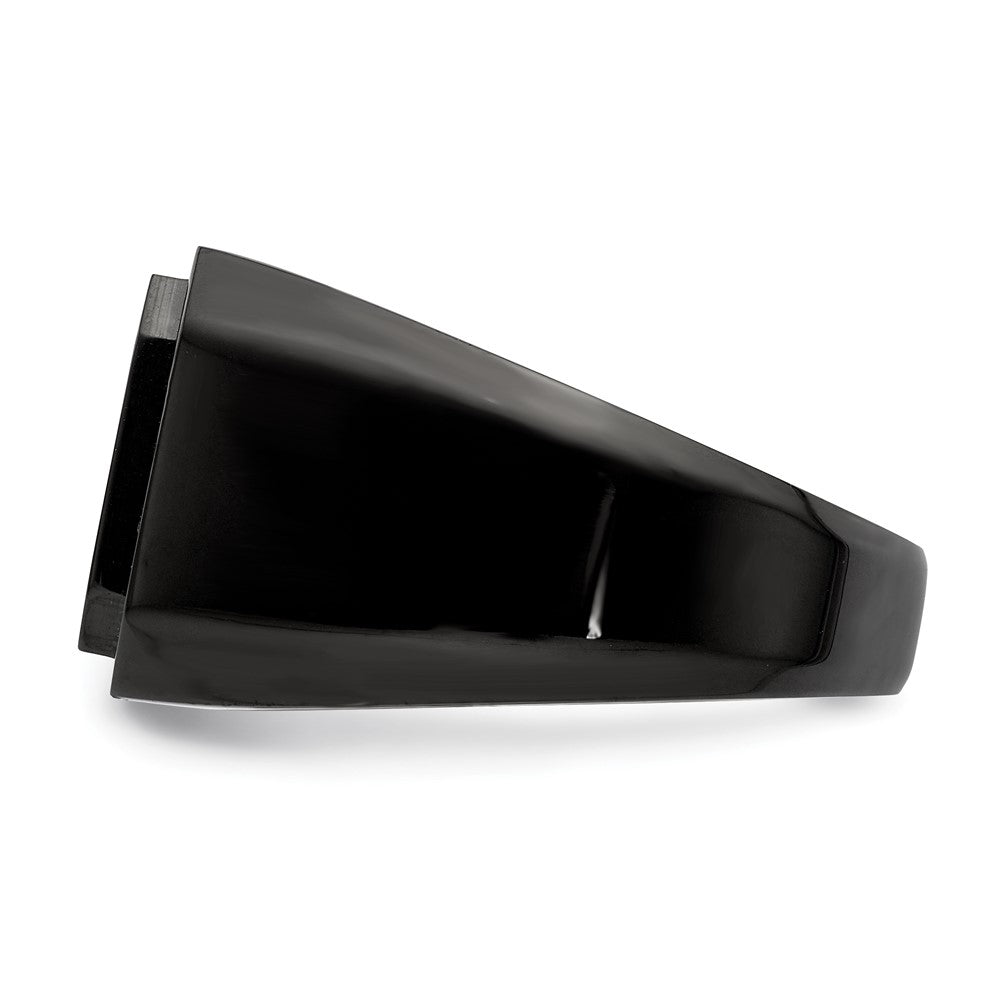Stainless Steel Polished Black IP-plated Signet Ring Size - 10