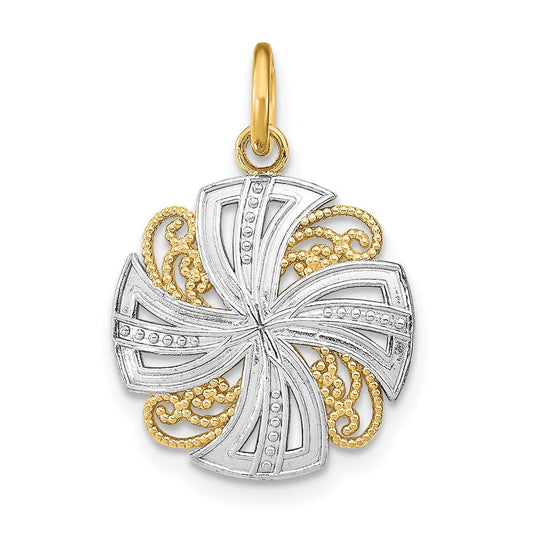 14K w/Rhodium Pinwheel Medallion Charm