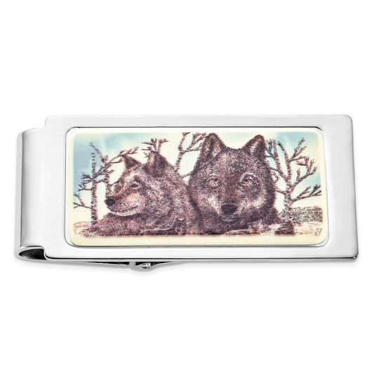 Barlow Designs Color Wolf Portrait Hinged Money Clip