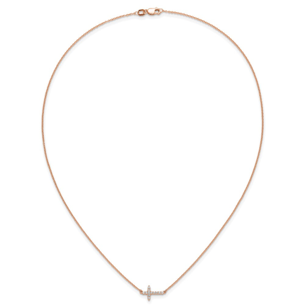14k Rose Gold Diamond Sideways Cross 18in Necklace