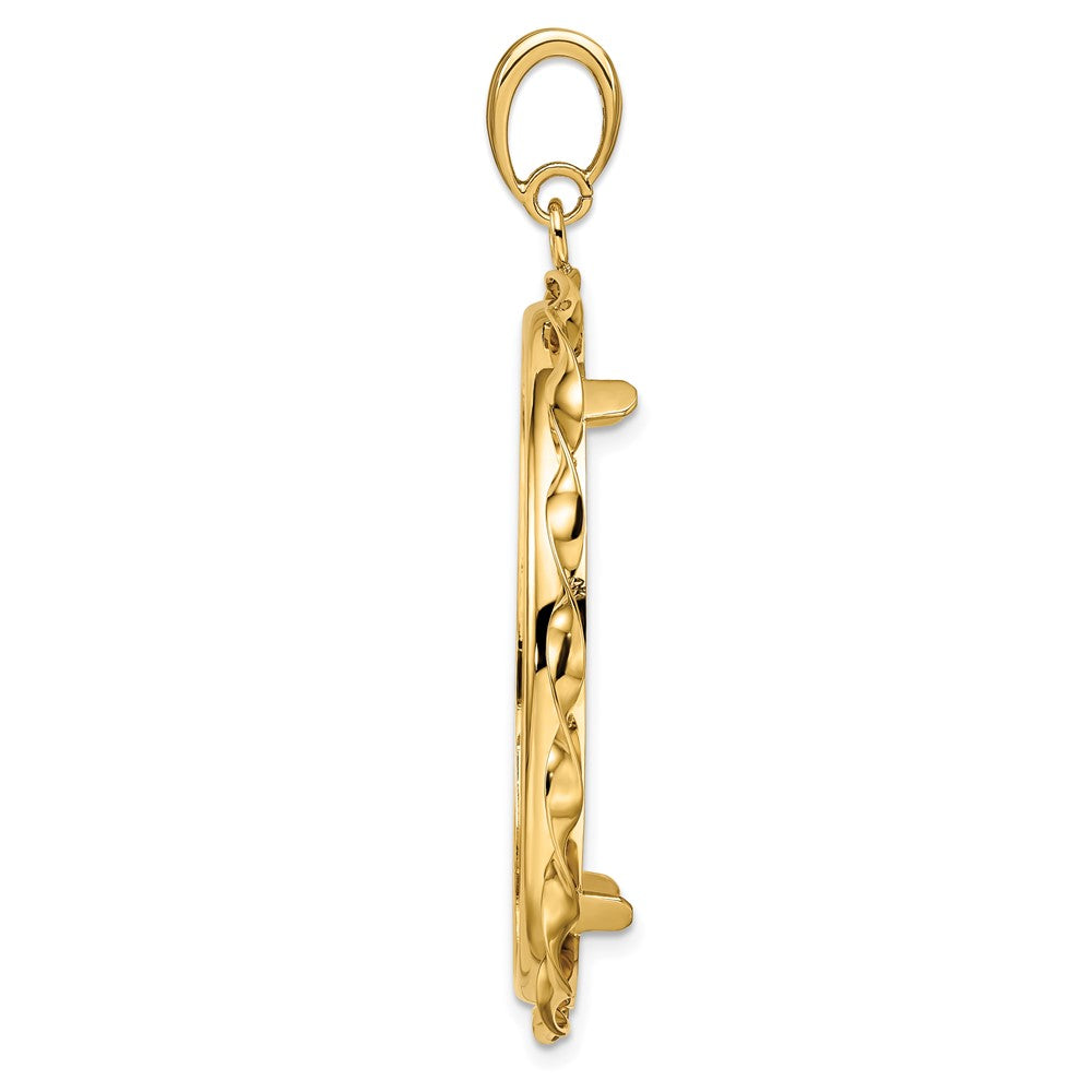 Wideband Distinguished Coin Jewelry 14k Polished Hand Twisted Ribbon 34.2mm Prong Coin Bezel Pendant