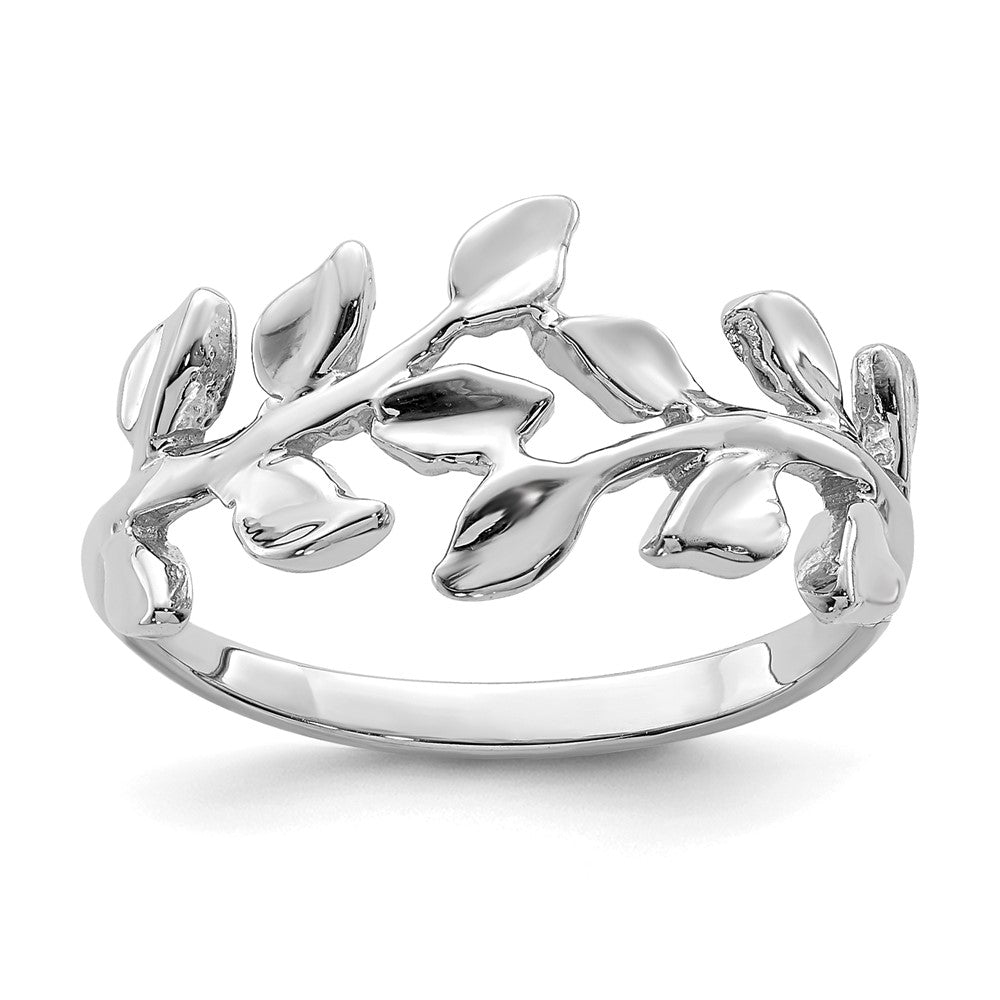 14K White Polished Leaf Ring Size 7
