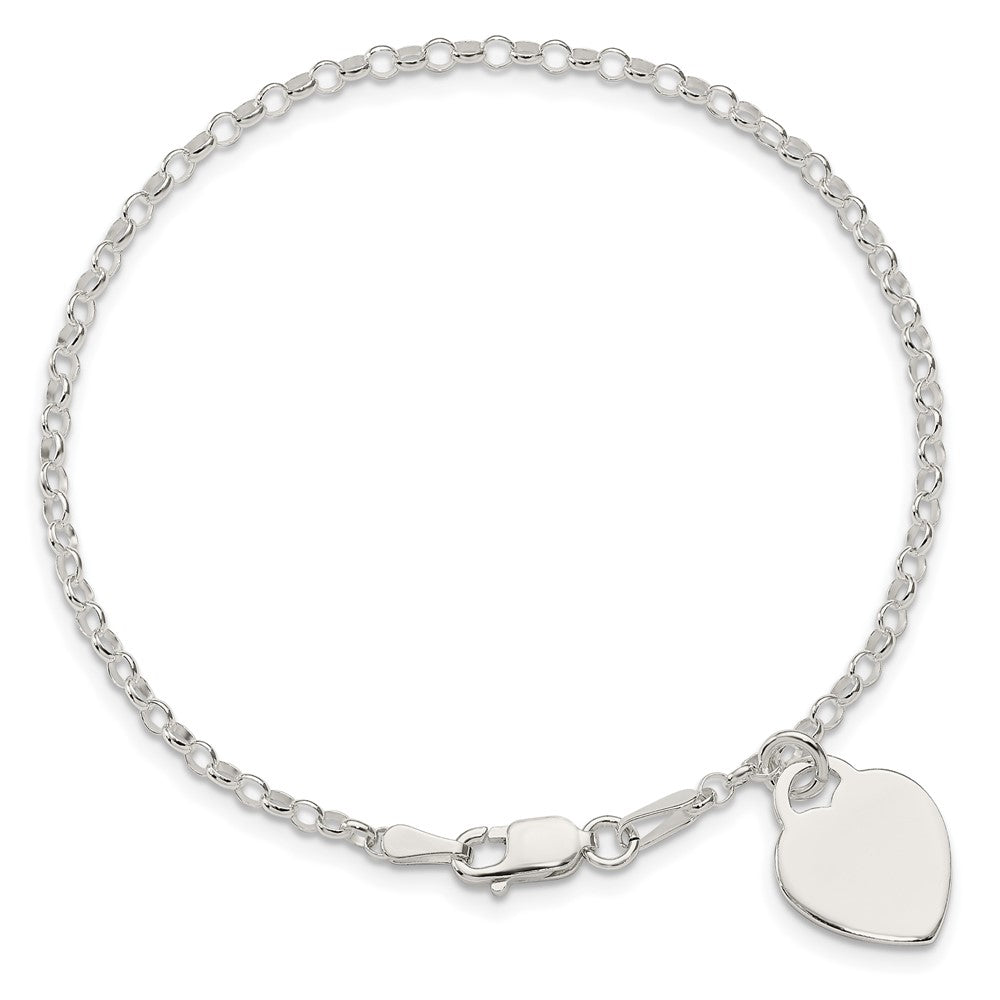 Sterling Silver Engraveable Heart Charm Bracelet 7.25 inches