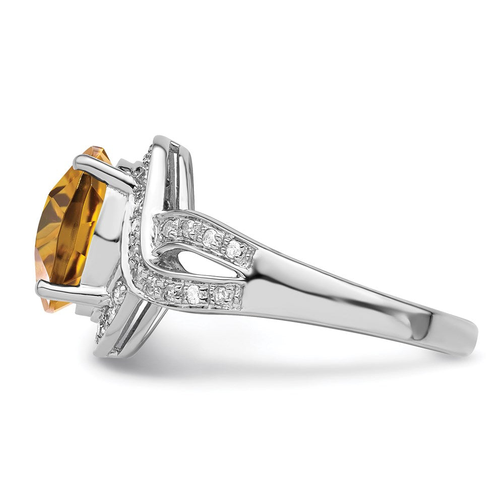 Sterling Silver Rhodium Diam. & Oval Checker-Cut Whiskey Quartz Ring