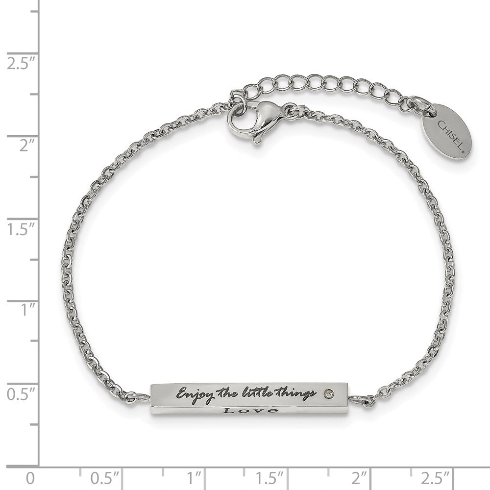 Stainless Steel Polished CZ Enjoy the little things w/ 1.5in ext. Bracelet 7 inches
