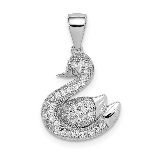 Sterling Silver Rhodium-plated Polished Pave CZ Swan Pendant