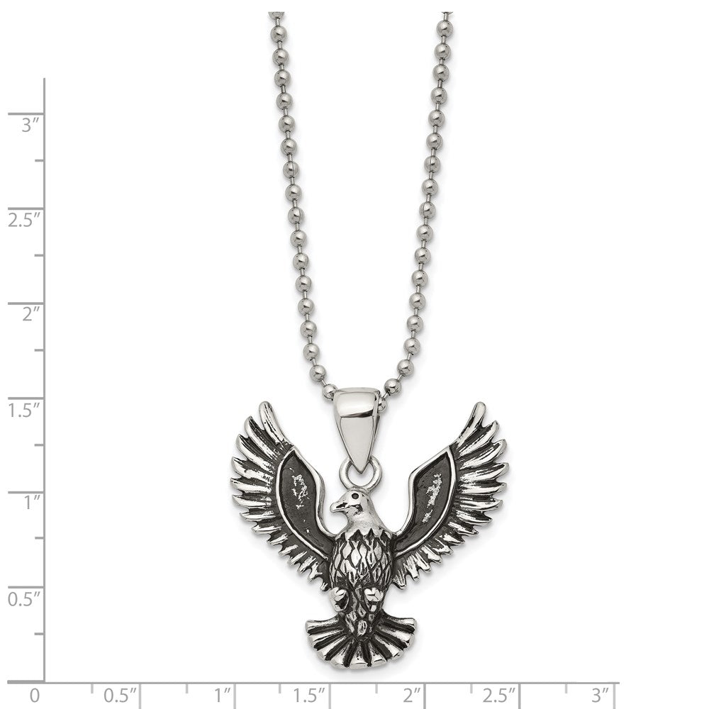 Stainless Steel Antiqued and Polished Screaming Eagle 22in Necklace