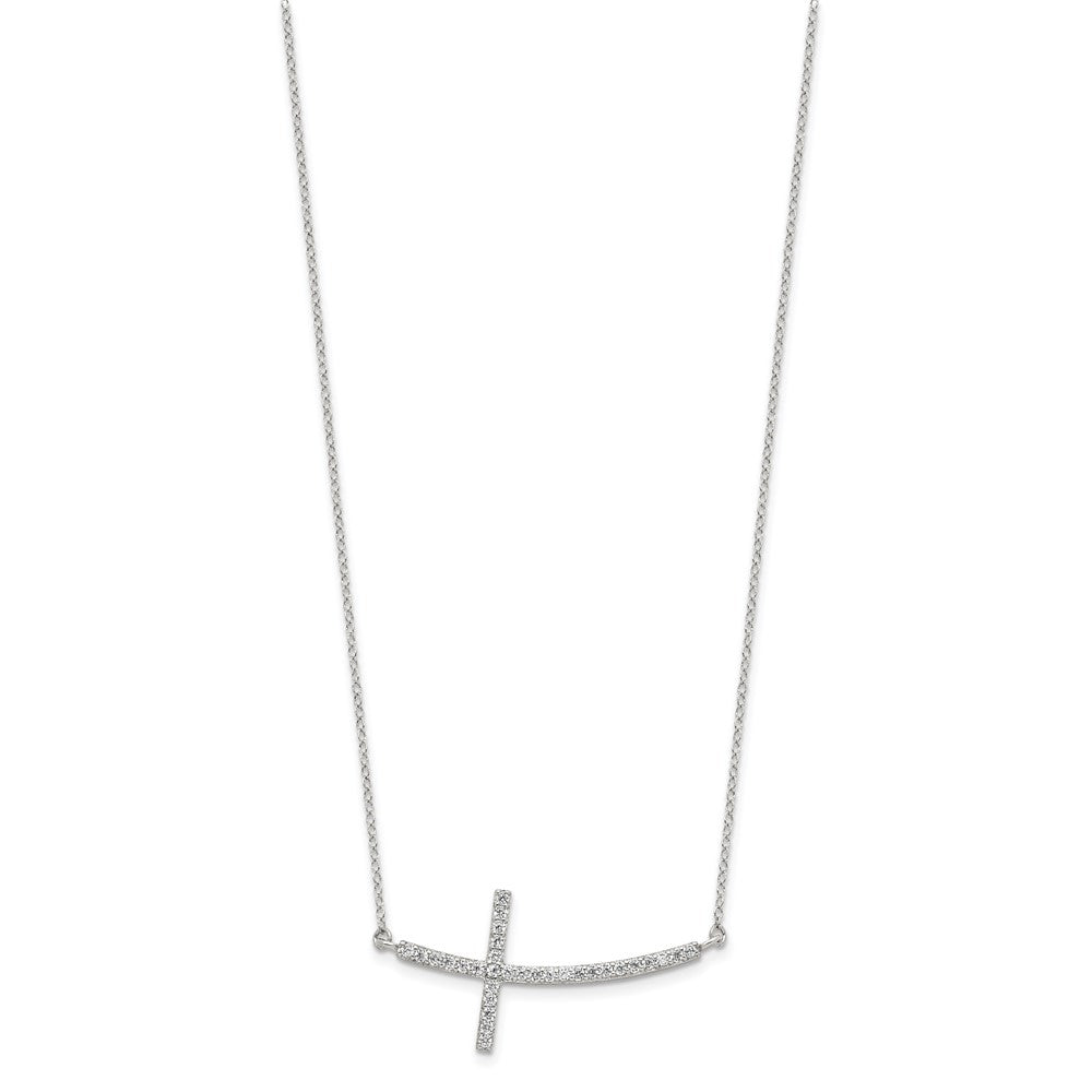 Sterling Silver Rhodium-plated CZ Sideways Cross w/2in Ext Necklace 16 Inches