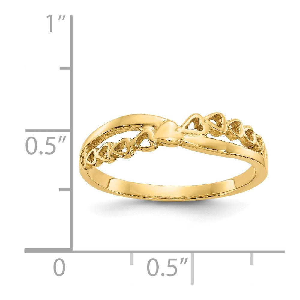 14K Polished Criss Cross Pattern Hearts Ring Size 7