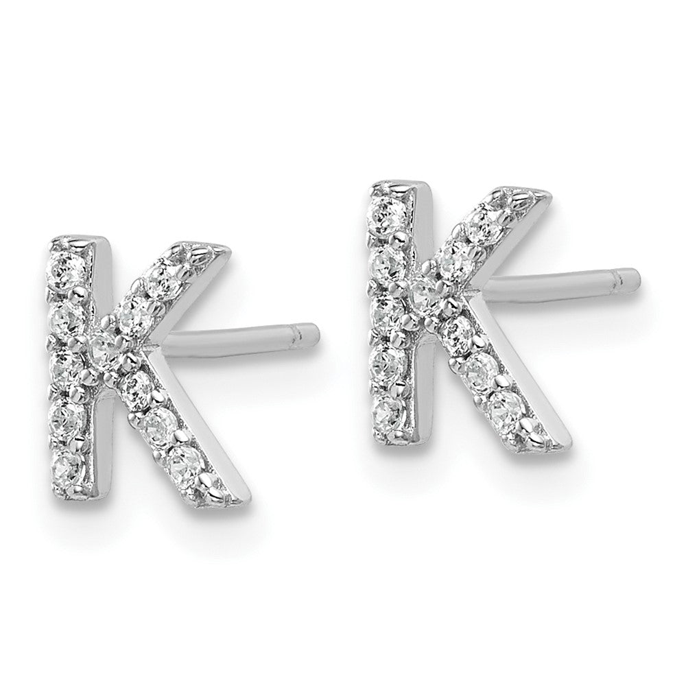 Cheryl M Sterling Silver Rhodium-plated Polished Letter K CZ Initial Post Earrings