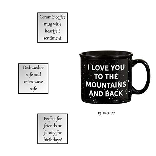 Love You Mountains Midnight Black 13 ounce Glossy Ceramic Campfire Coffee Mug