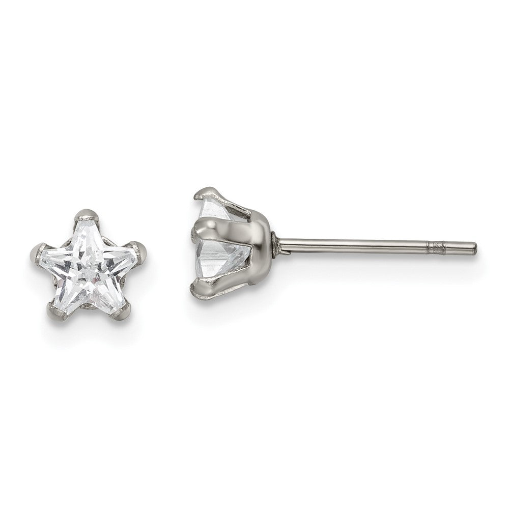 Stainless Steel Polished 5mm Star CZ Stud Post Earrings