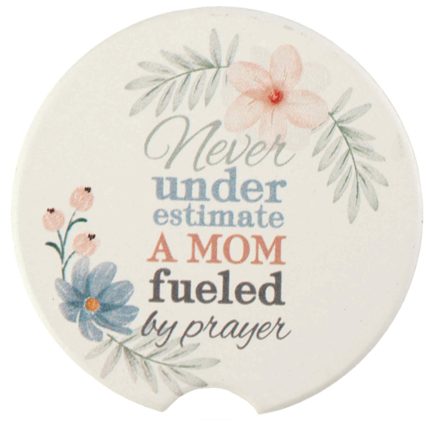 Dicksons Never Underestimate A Mom Fueled by Prayer Yellow 2.75 x 2.75 Ceramic Car Coasters Protective Cupholder Liner, Set of 2