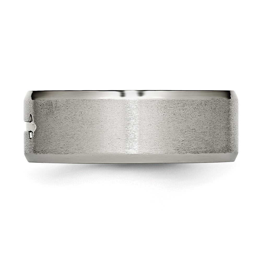 Titanium Brushed Center Cross Design 8mm Beveled Edge Band Size - 13
