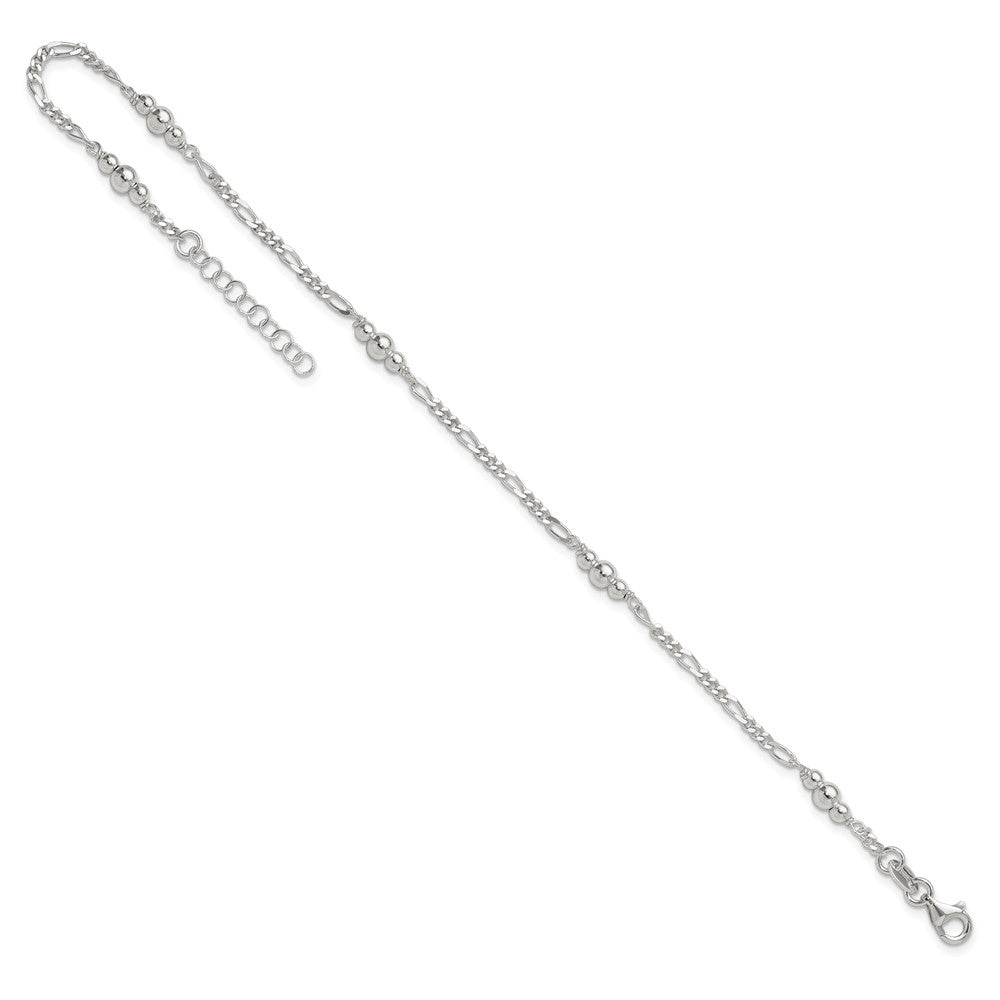Sterling Silver Polished Bead Plus 1in ext. Anklet 9 inches