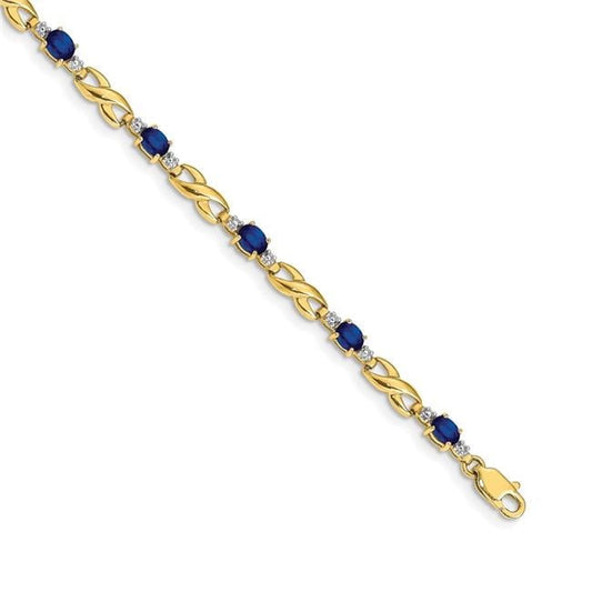 Primal Gold 14 Karat Yellow Gold Diamond and Sapphire Oval Bracelet