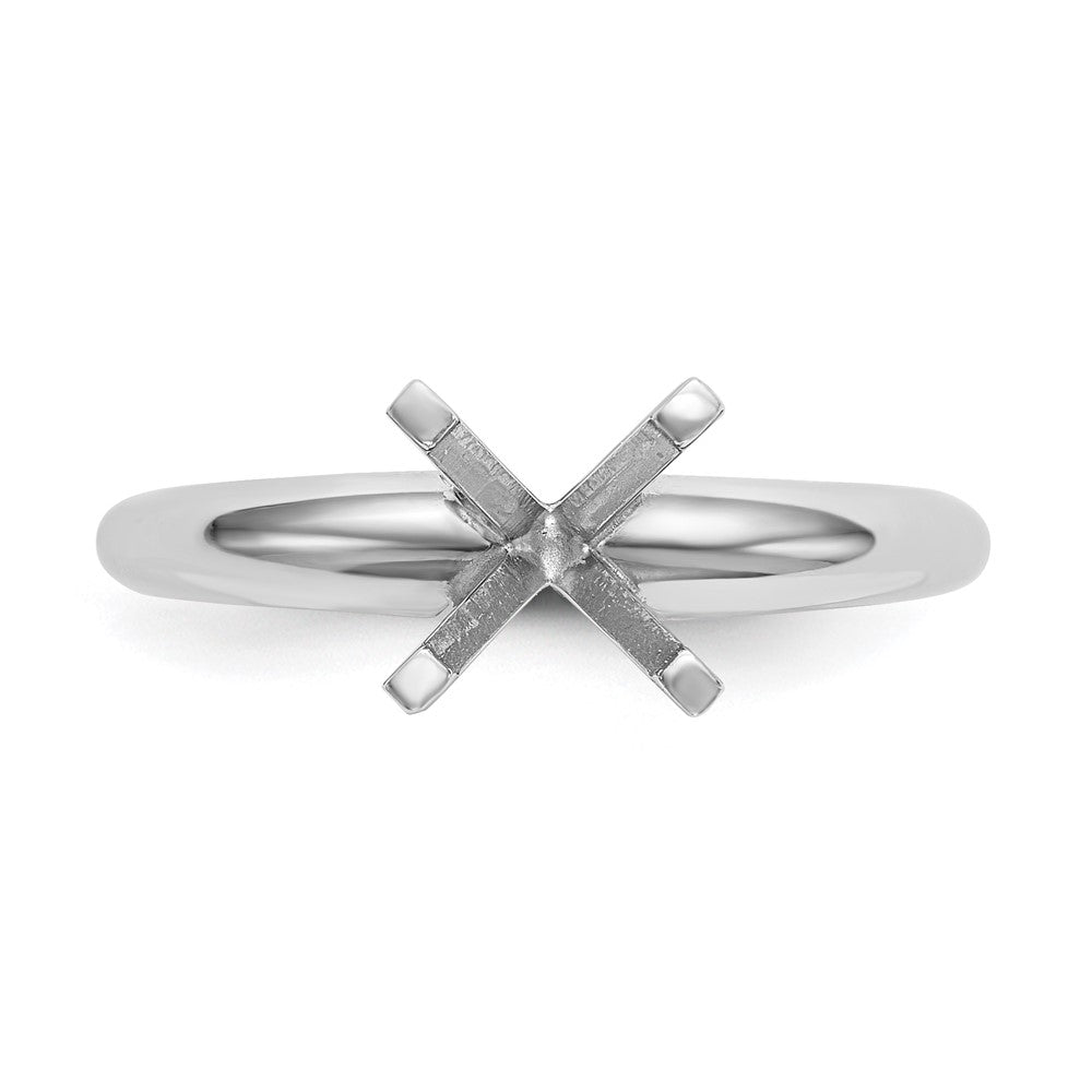 14k White Gold 3.7mm Medium-Weight Half-Round 4-Prong Princess Solitaire Ring Mounting