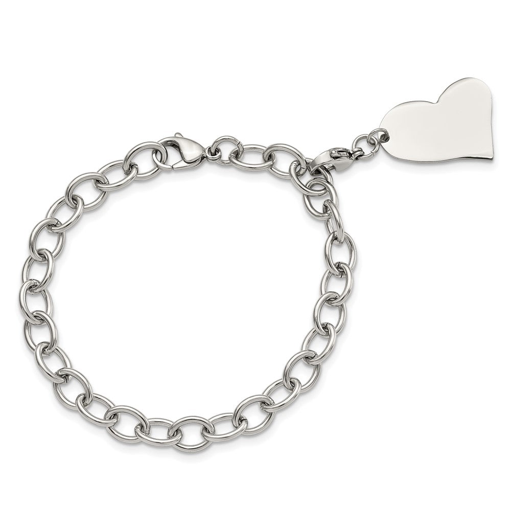 Stainless Steel Polished Link with Heart Lobster Clasp Charm 8 inch Bracel 8 inches