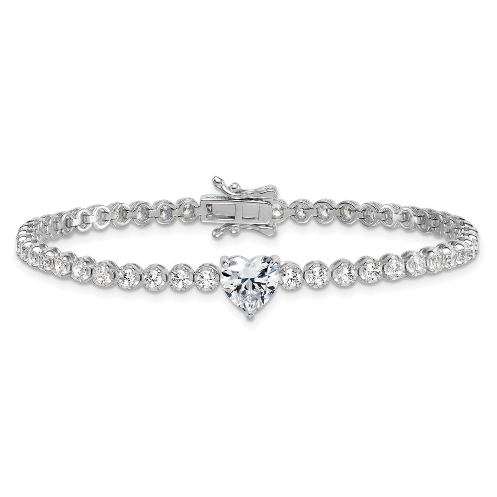 Sterling Silver Rhodium-plated Polished Round and Heart CZ 7.25 Inch Bracelet 7.25 inches