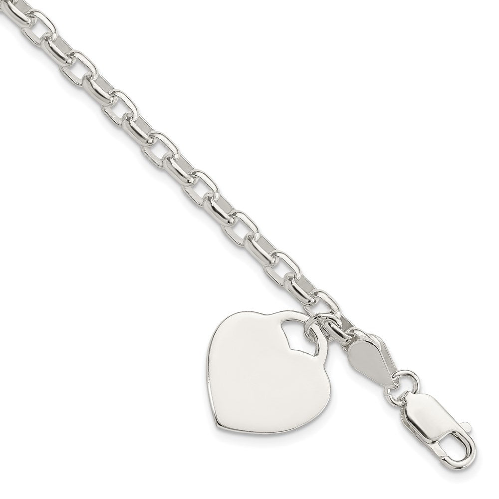 Sterling Silver 1.9mm Engraveable Heart Charm Bracelet 8.5 inches