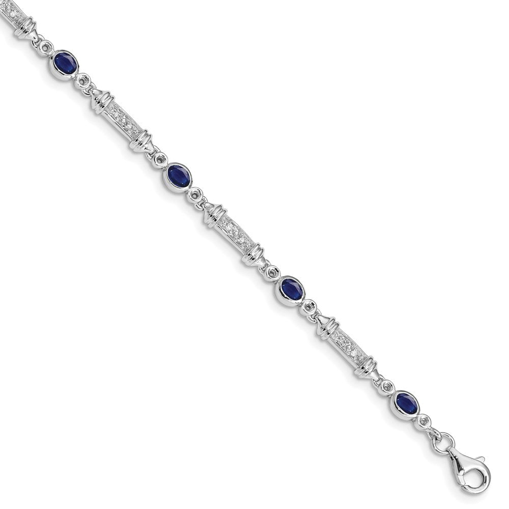 Sterling Silver Rhodium-plated Sapphire and Diamond Bracelet 7 inches