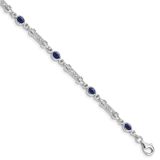 Sterling Silver Rhodium-plated Sapphire and Diamond Bracelet 7 inches