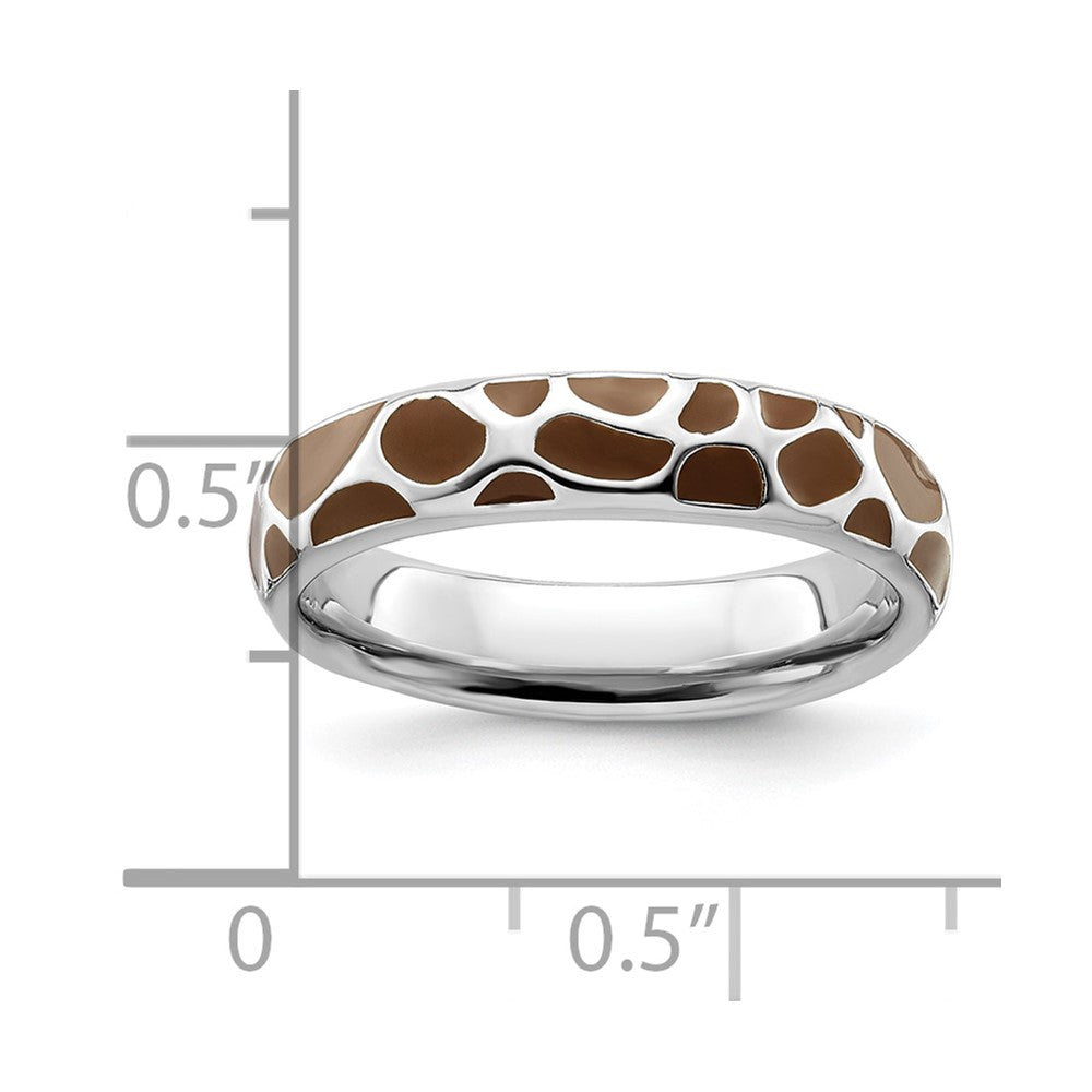 Sterling Silver Stackable Expressions Polished Enameled Animal Print Ring Size -7