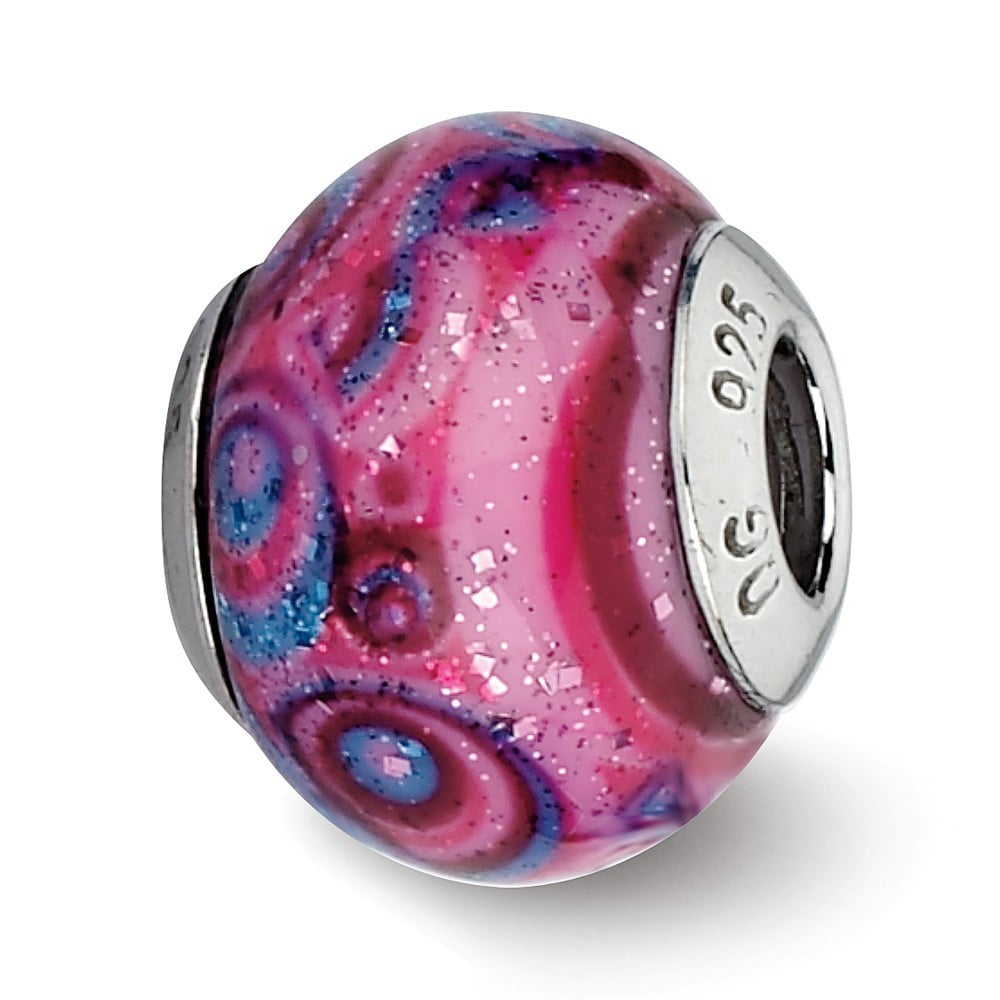 Sterling Silver Reflections Pink & Purple Swirls Overlay Glass Bead