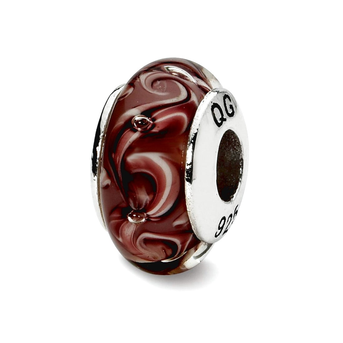 Sterling Silver Reflections Purple Swirl Hand-blown Glass Bead