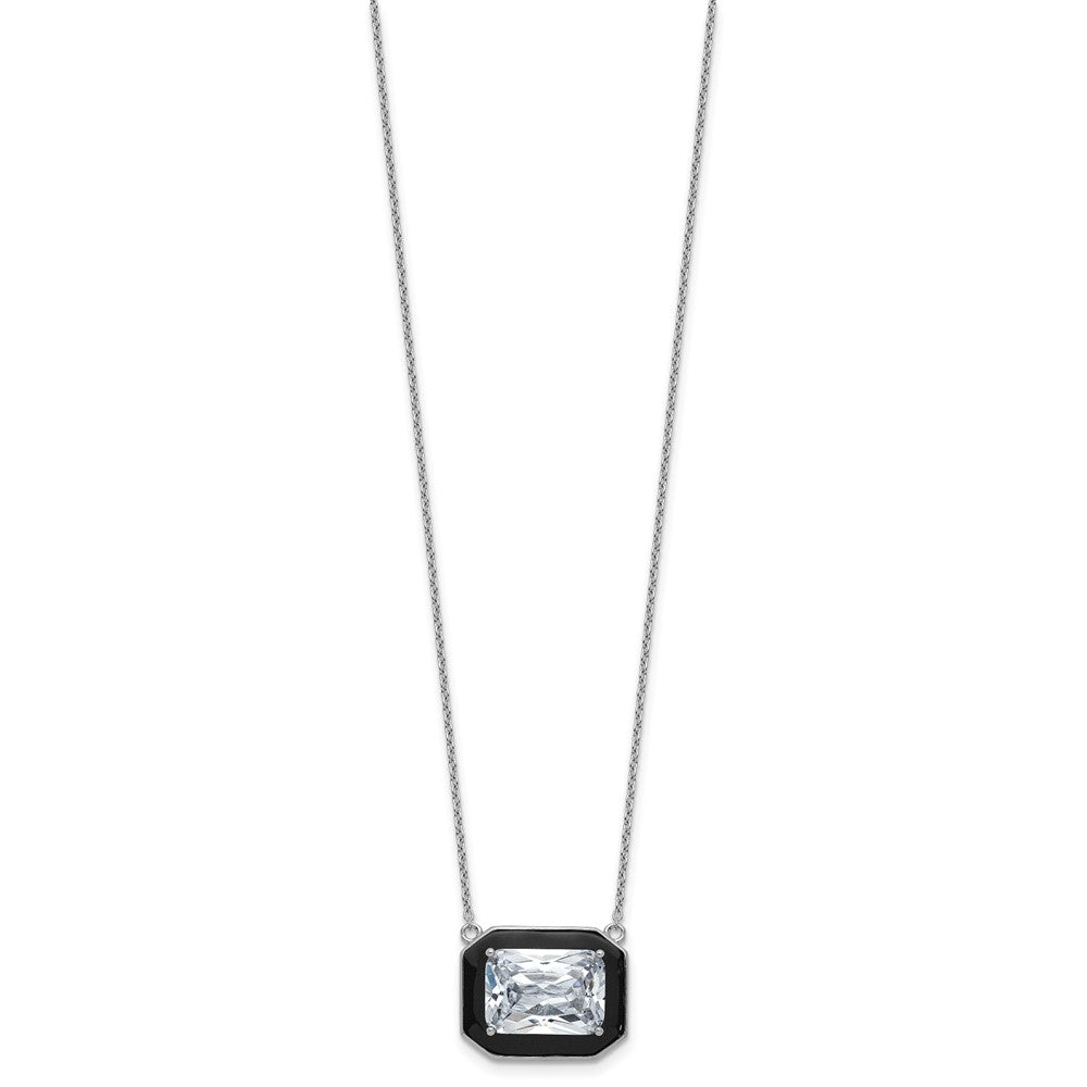 Cheryl M Sterling Silver Rhodium-plated Polished Black Enamel and Emerald-cut CZ Necklace 18 Inches