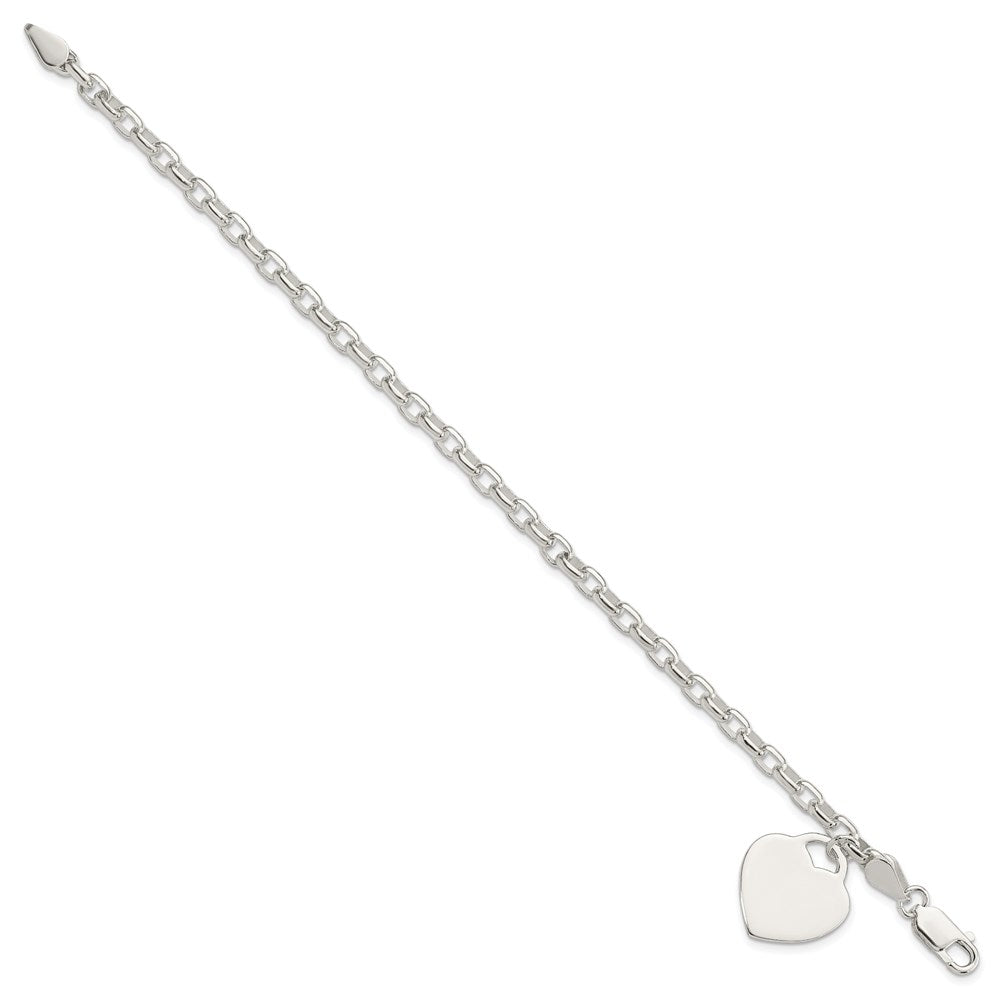 Sterling Silver 1.9mm Engraveable Heart Charm Bracelet 8.5 inches