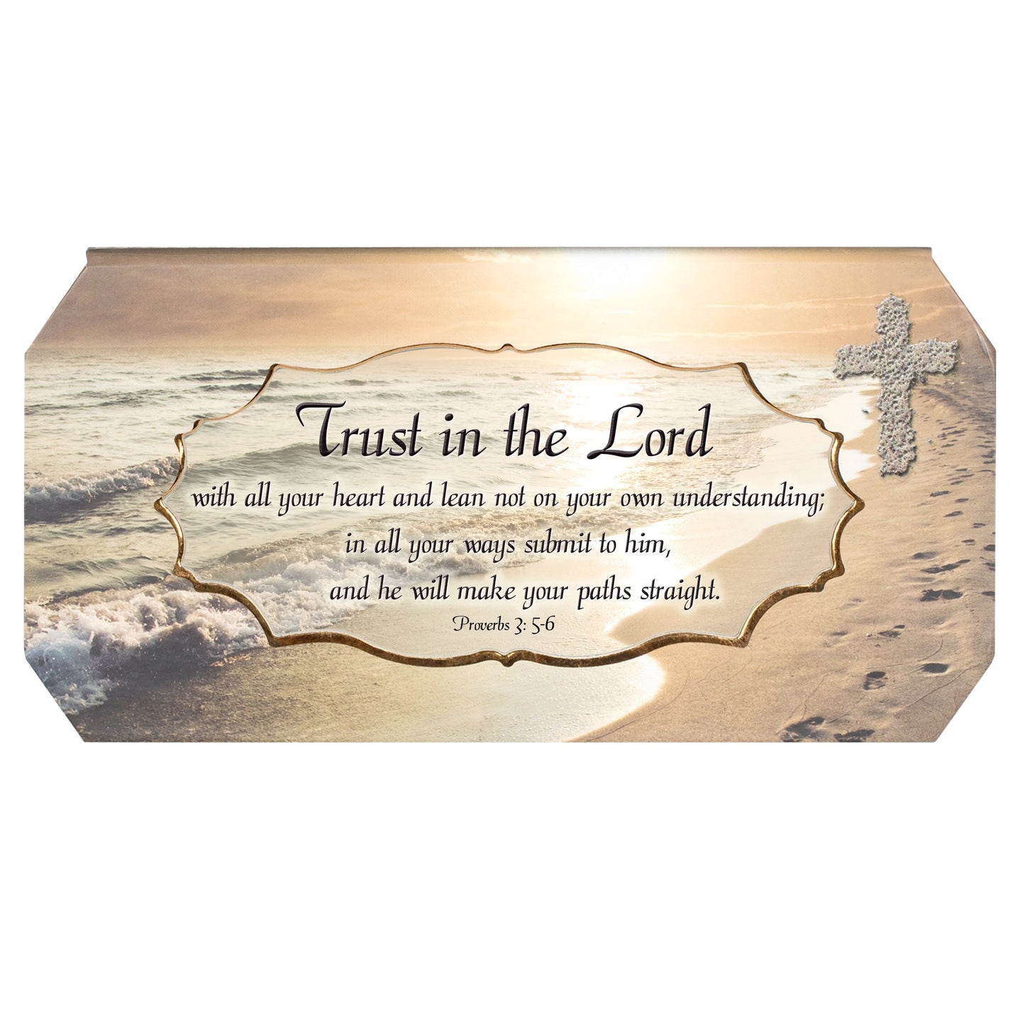Trust in the Lord Footprints in the Sand Design Jewelry Music Box - Plays Song How Great Thou Art