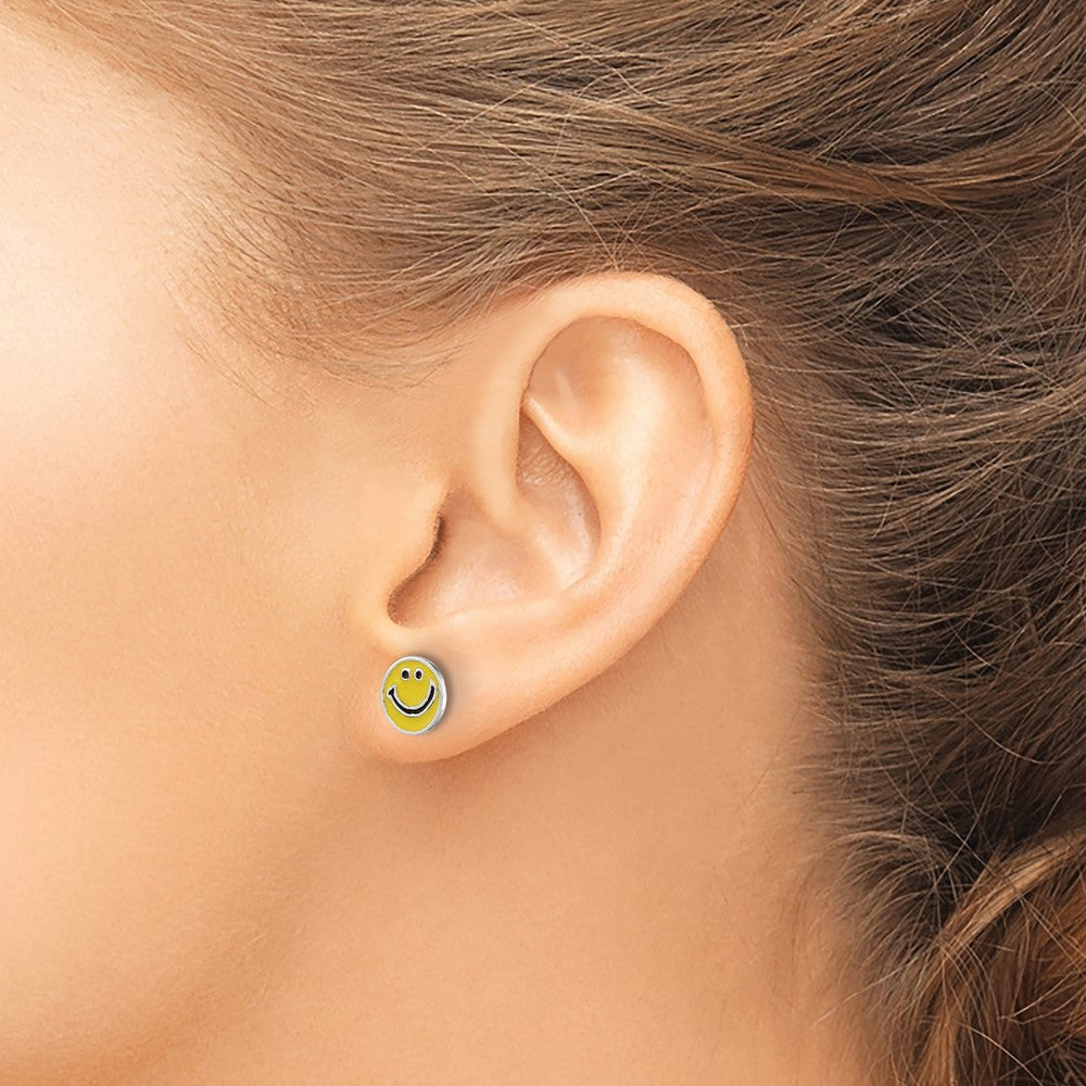 Sterling Silver Enameled Happy Face Post Earrings