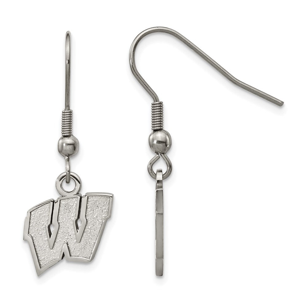 Stainless Steel LogoArt University of Wisconsin Letter W Dangle Wire Earrings QST517UWI