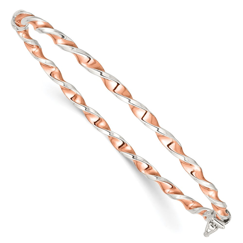 Sterling Silver Rose-tone Polished Twisted 3mm Hinged Bangle 7 inches