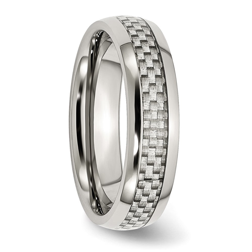 Stainless Steel Polished w/ Grey Carbon Fiber Inlay 6mm Band Size - 12.5