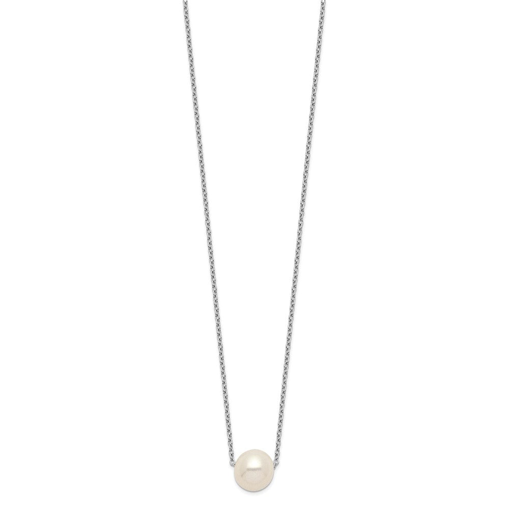 Sterling Silver Rhodium-plated 9-10mm White Near-Round Freshwater Cultured Pearl 18 inch Necklace 18 Inches